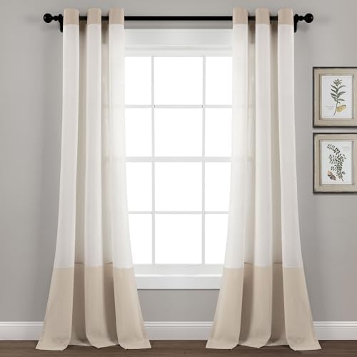 Lush Decor Faux Linen Grommet Colorblock Window Curtain Panel Single