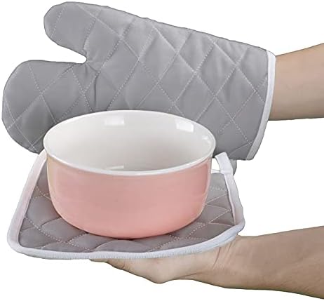 Kitchen Oven Gloves Solid Color Oven Mitts Pot Holder Set Grey Hot Pad