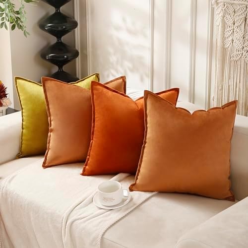 VAKADO Burnt Orange Rust Fall Velvet Throw Pillow Covers 18x18 Set of