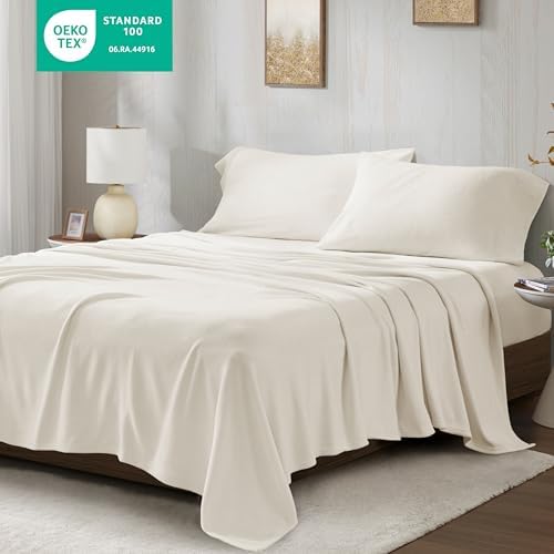 Sleep Philosophy Micro Fleece Sheets Full Size Bed Set 4 Piece, Ivory