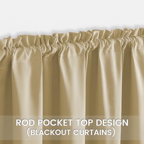 2 Panels Rod Pocket Fire Retardant Curtains, Beige, W52 x L108