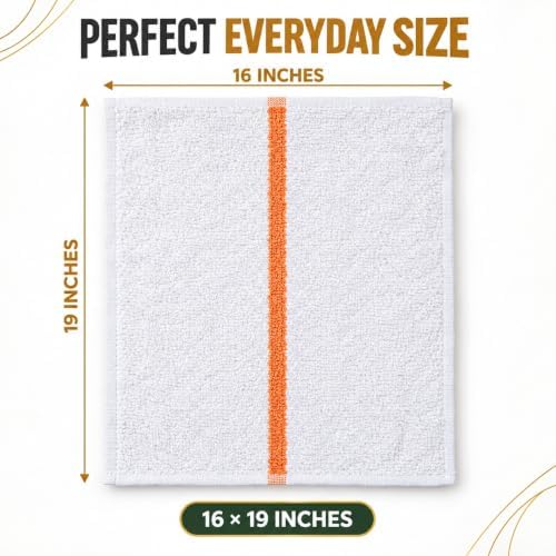 Bar Mop Towels 12 Pack, 16x19 Inch 100% Cotton Gold Stripe Kitchen