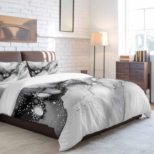 Abstract Ombre Gray Queen Duvet Cover Set - 4 Pcs Comforter Cover