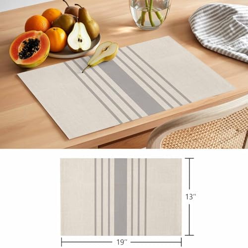Watercolor Grey Striped Line Placemats Set of 4 Washable Table Mats