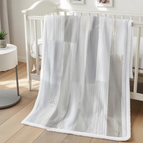 Taupe Paint Scrape Sherpa Fleece Blanket Abstract Minimalist Beige