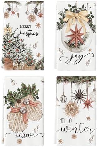Artoid Mode Beige Gloves Merry Christmas Kitchen Towels Set of 4 18x26
