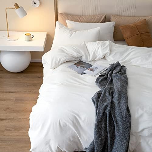 JIYUAN Full Washed Cotton Duvet Cover Set, 3-Piece, Relaxed Linen Feel