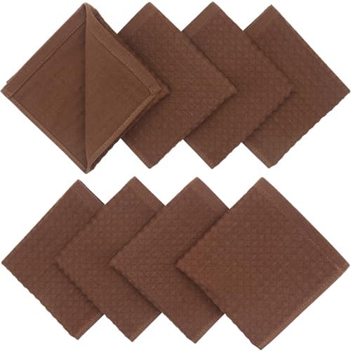 Cotton Dish Towels for Kitchen, Dish Rags 8 Pack,12”x 12”, Brown