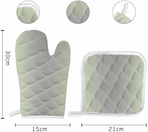 Quilted Cotton Terry Cloth Oven Mitt, Pot Holder Light Green Grey