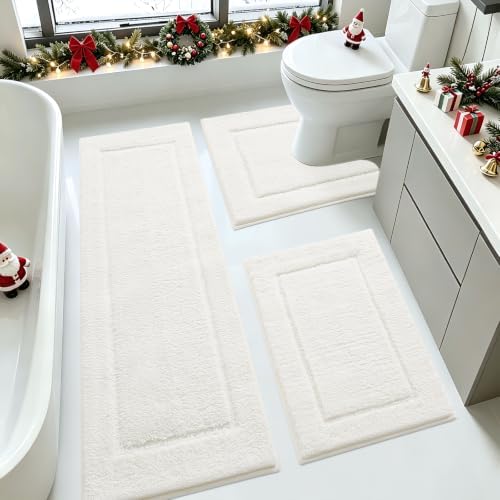 IM HOME Bathroom Rugs Sets 3 Piece Cream, Ultra Soft Plush Fluffy