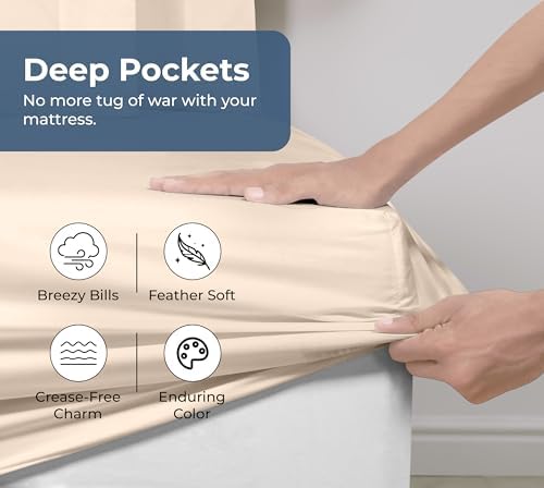Royale Linens 100% Organic Cotton Fitted Sheet - Percale Weave - Super