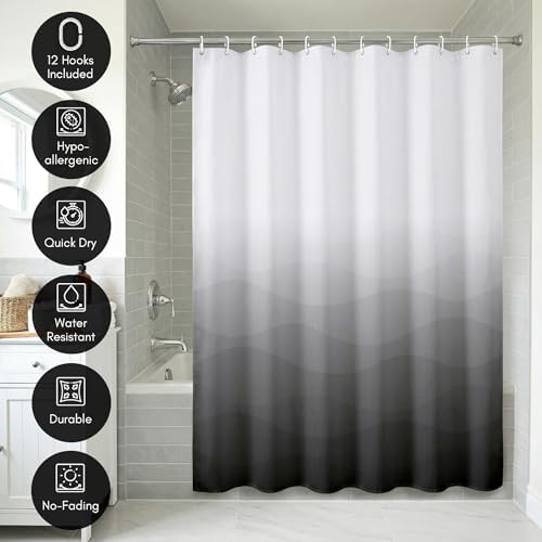 Americanflat 71x74 Wave Grey Ombre Shower Curtain - Water-Resistant