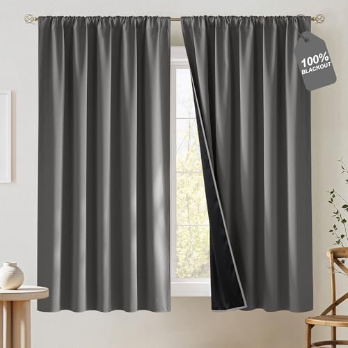 NICETOWN 100% Blackout Curtains 63 inch Length, Rod Pocket Thermal