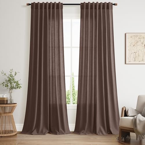 Nanspring Cappuccino Curtains 96 Inches Long, Back Tab Linen Blend