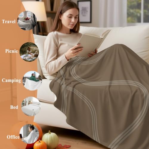 Taupe Line Art Blanket Plush Cozy Fuzzy Throw Blanket for