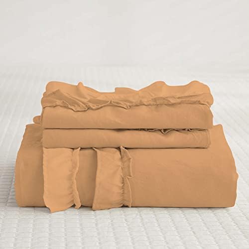 Luxurious 5 Piece Double Ruffle Duvet Cover with Zipper Closure, 100%