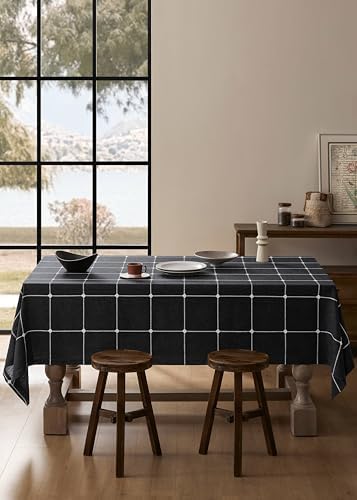 ZeeMart Grid Embroidered Square Hemmed Tablecloths 60x60in, Charcoal