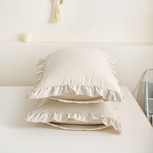 Cream King Ruffled Shams - Set of 2, Cute Solid Fringe Design, Beige