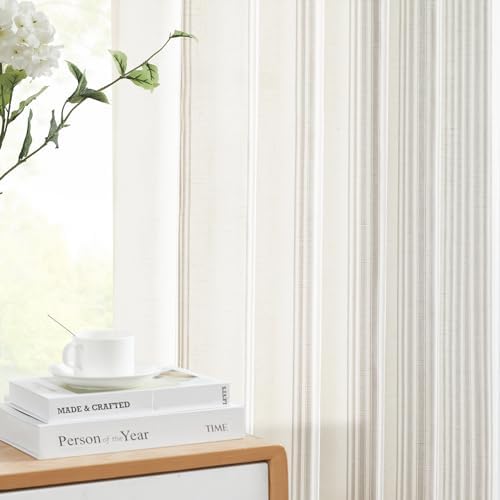 jinchan Striped Linen Curtains 63 Inch Length for Living Room Grey