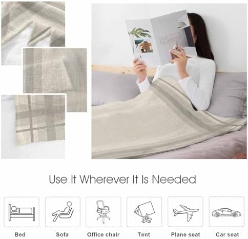 Flannel Fleece Blanket 60" x 80", Beige Microfiber Cozy Soft Throws
