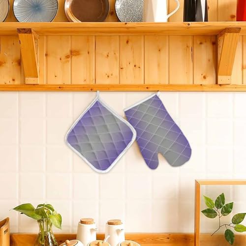 Quilted Cotton Terry Cloth Oven Mitt, Pot Holder Purple Gray Gradient