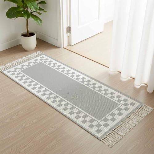 Grey Geometric Hallway Runner Rug 2'x5', Modern Abstract Art Plaid