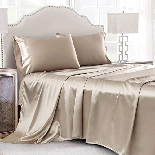 Bed Sheet Set - Super Soft Silky Satin Bedding Sheet Set 18" Deep