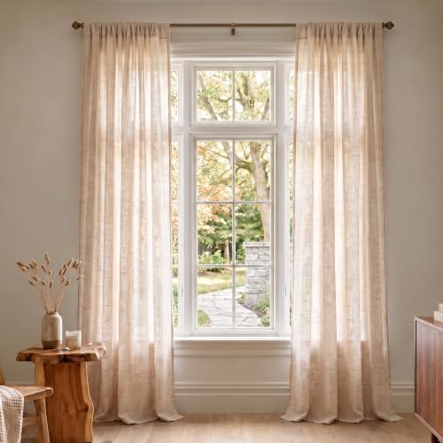 D'Moksha Homes Faux Linen Curtain Beige and Cream Curtain 108 Inches