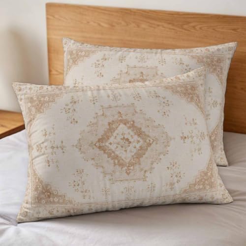 Beige Retro Art Boho Duvet Cover Set 3 Pieces with Zipper Closure