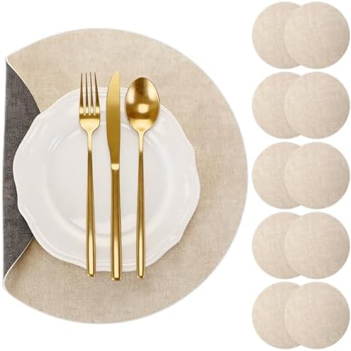 Mifoci Placemats Set of 10 Round Faux Leather Placemats Dual-Sided