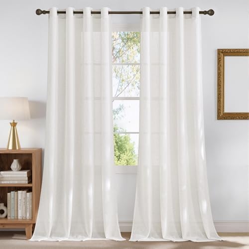 NICETOWN Linen Blend Semi Sheer 108 inch Curtains, Grommet Thick Flax