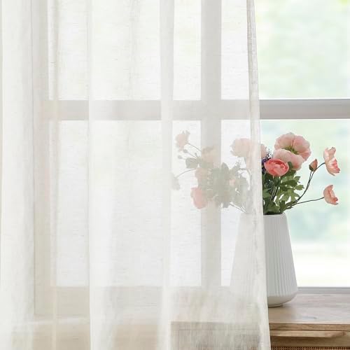 Flax Linen White Sheer Curtains for Living Room Bedroom Natural