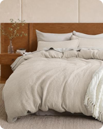 Bedsure PureWoven Cotton Waffle Duvet Cover Set, California King