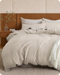 Bedsure Cotton Duvet Cover Set - 100% Cotton Waffle Weave Beige Duvet