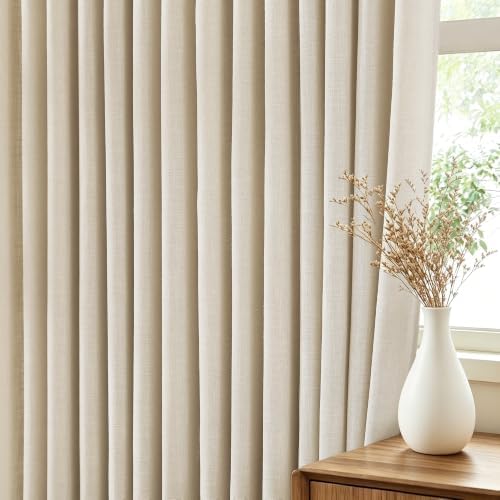 Beige Pinch Pleated Linen Curtains 120 inch Length 2 Panels for Living