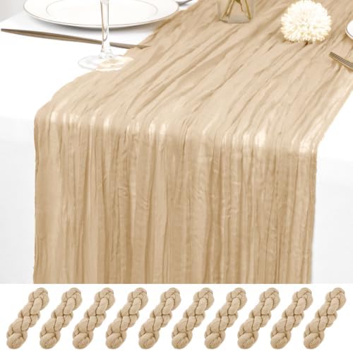 10 Pack Beige Cheesecloth Table Runner 17x108 Inch Boho Wedding Decor