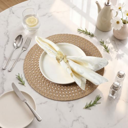 24 Pcs 13 in Round Woven Placemats Boho Charger,Khaki,Natural