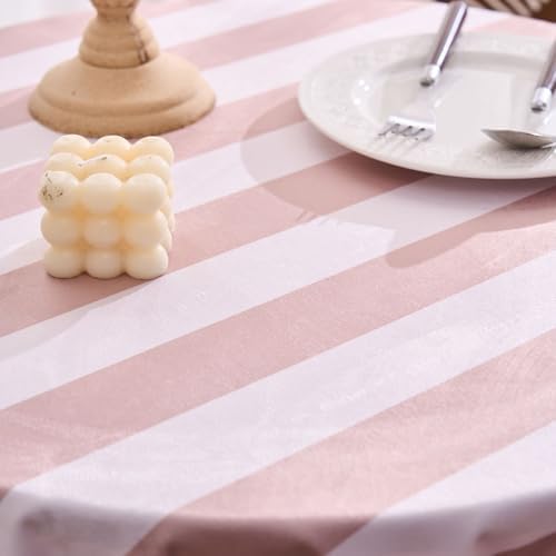 Beige and Khaki Striped Round Tablecloth 70 Inch Boho Ruffle Velvet