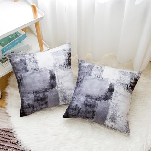 Modern Home Art Decor Throw Pillow Covers Black White 20 x 20 Set of 2