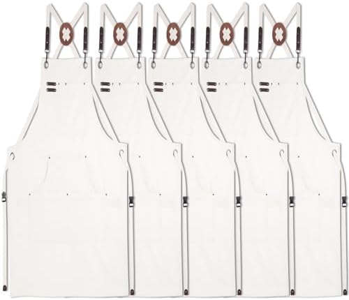 5 Pack Kitchen Apron, Work Apron, Canvas Apron, White