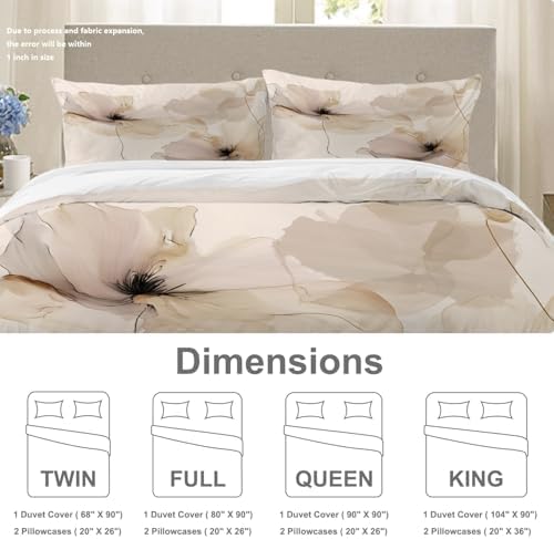 Floral Fluid Lines Artwork 100% Cotton Duvet Cover Set Twin Size