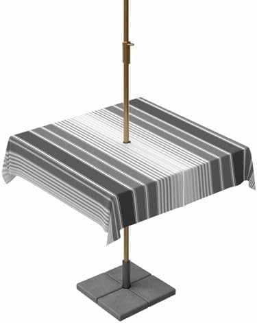 Outdoor Tablecloths with Umbrella Hole & Zipper, Gray Vertical Stripes