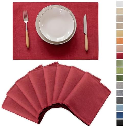 Demetex Red Placemats Set of 8 Fade Resistant Linen Placemats Modern