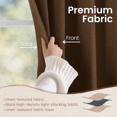 BGment Brown Linen Blackout Curtains 52X72 Inches Long for Living Room