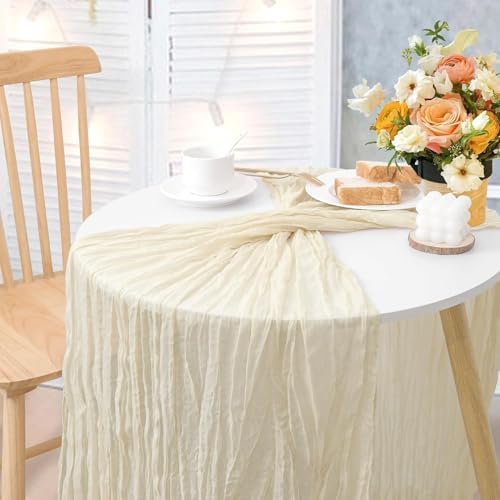 Beige Cheesecloth Table Runner 35x120 Inches Ivory Gauze Rustic Boho
