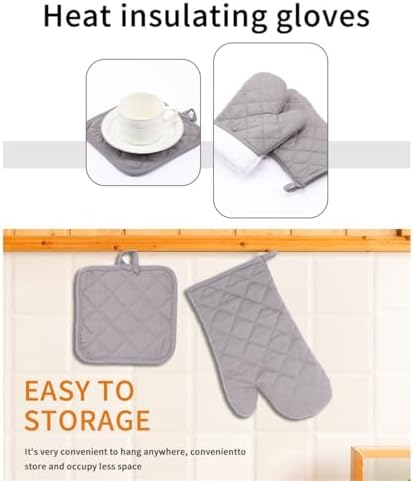 4-Piece Cotton Oven Mitts & Pot Holders Set, Heat Resistant Kitchen