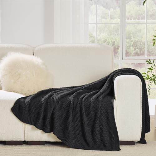 Charcoal Grey Throw Blanket, Sweater-Soft Moss Knit, 50" x 60"