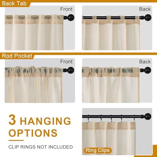 DWCN Beige Faux Linen Sheer Curtains, 2 Panels, 60x84 Inch