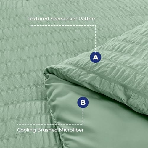 California King Comforter Set - 7PCS Seersucker Bed in a Bag, Sage