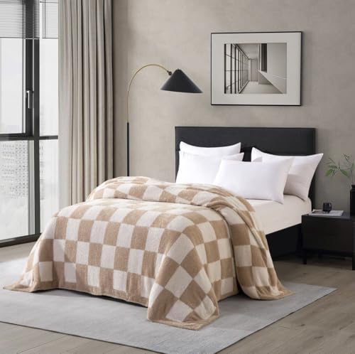 Checkered King Blanket for Couch - Super Soft Knit Bed Blankets,Fluffy